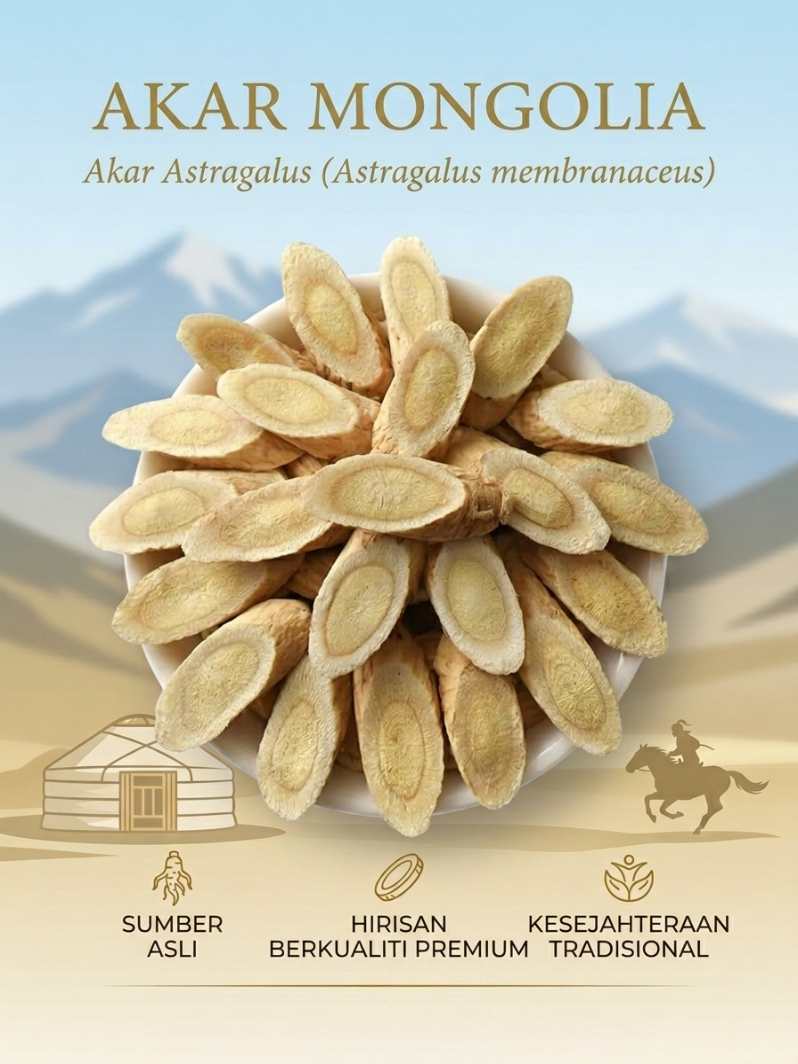 Akar Astragalus membranaceus dari Mongolia — sumber asli, hirisan berkualiti premium