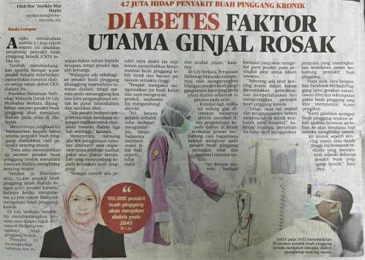Keratan berita: diabetes faktor utama ginjal rosak