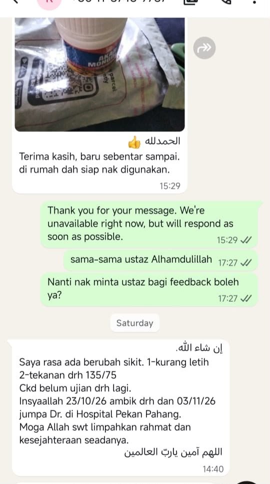 Testimoni WhatsApp pengguna Akar Mongolia tentang tenaga dan tekanan darah
