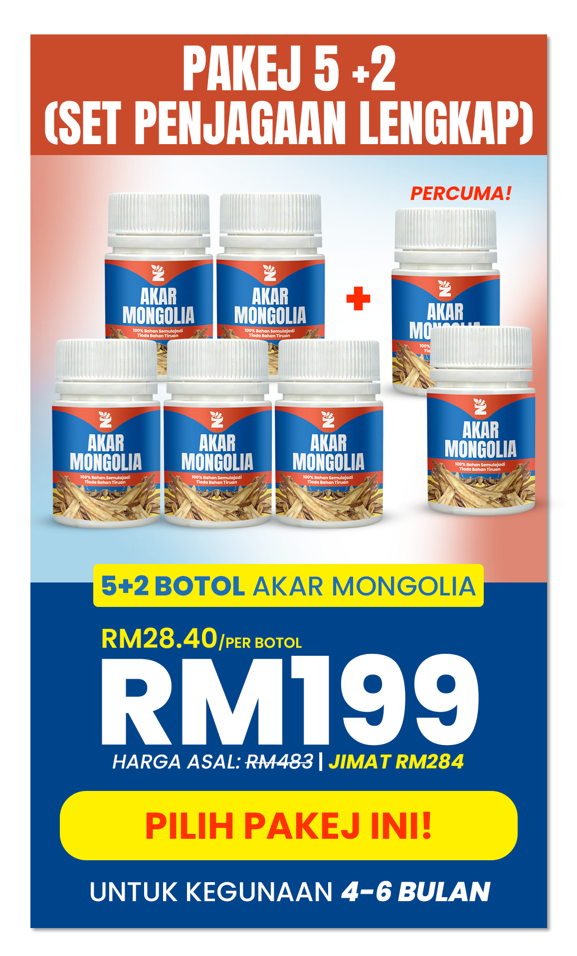 Pakej 5+2 Botol Akar Mongolia — RM199 — set penjagaan lengkap — klik untuk order